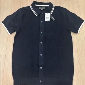 Men's Navy Textured Button-Down Shirt